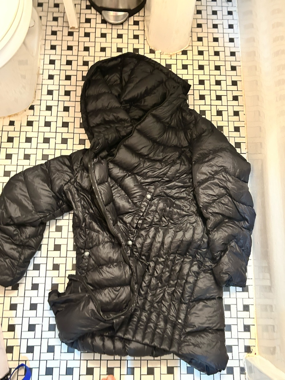 Sam Edelman Black Hooded Quilted Puffer Coat